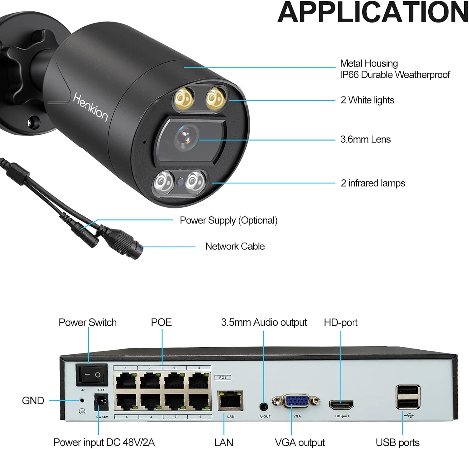 4K POE Home Security Camera System,Henkion 8CH NVR System 4pcs Wired 8MP Outdoor POE IP Cameras,8-Channel H.265 AI NVR,Starlight Color Night Vision