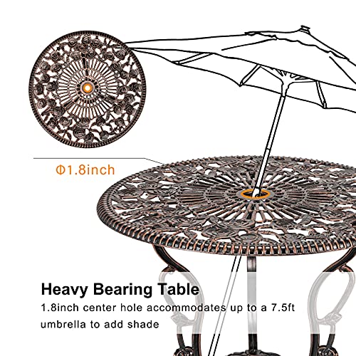 HOMEFUN Bistro Table and Chairs Set of 2 Outdoor 3 Piece Patio Set, Rose Pattern Cast Aluminum Bistro for Garden Balcony