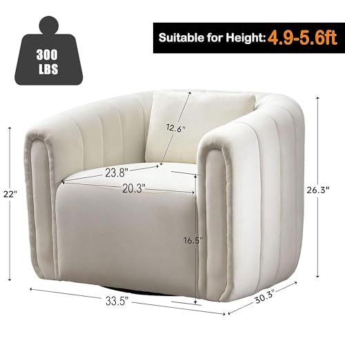 ANJ Swivel Barrel Chair with Plump Pillow, Modern Channel Velevt Accent Chair, Comfy Round Armchair