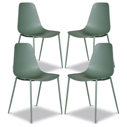 POLY & BARK Isla Modern Kitchen Chairs Set of 4 - Plastic Dining Chair with Metal Legs
