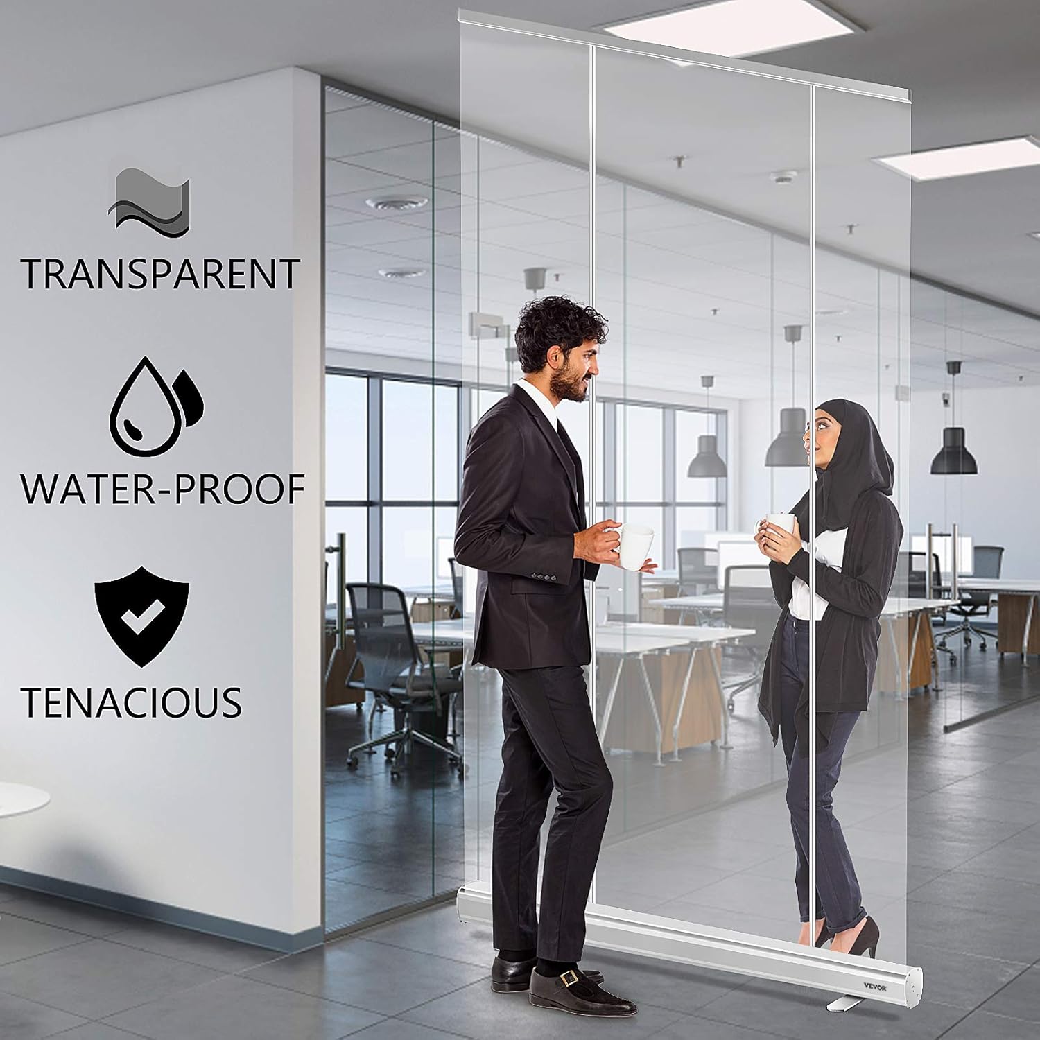 VEVOR Floor Standing Sneeze Guard, 48x80 Roll Up Banner Stand, Portable Pull-Out Standing Divider, Stand Roll Up Banner for Cafe, Office, Cashier