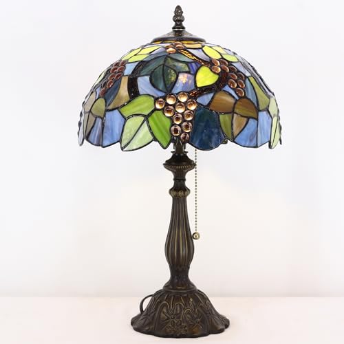 Tiffany Table Lamp Stained Glass Lamp 12X12X19 Inch Antique Reading Light (Sea Blue Pear)