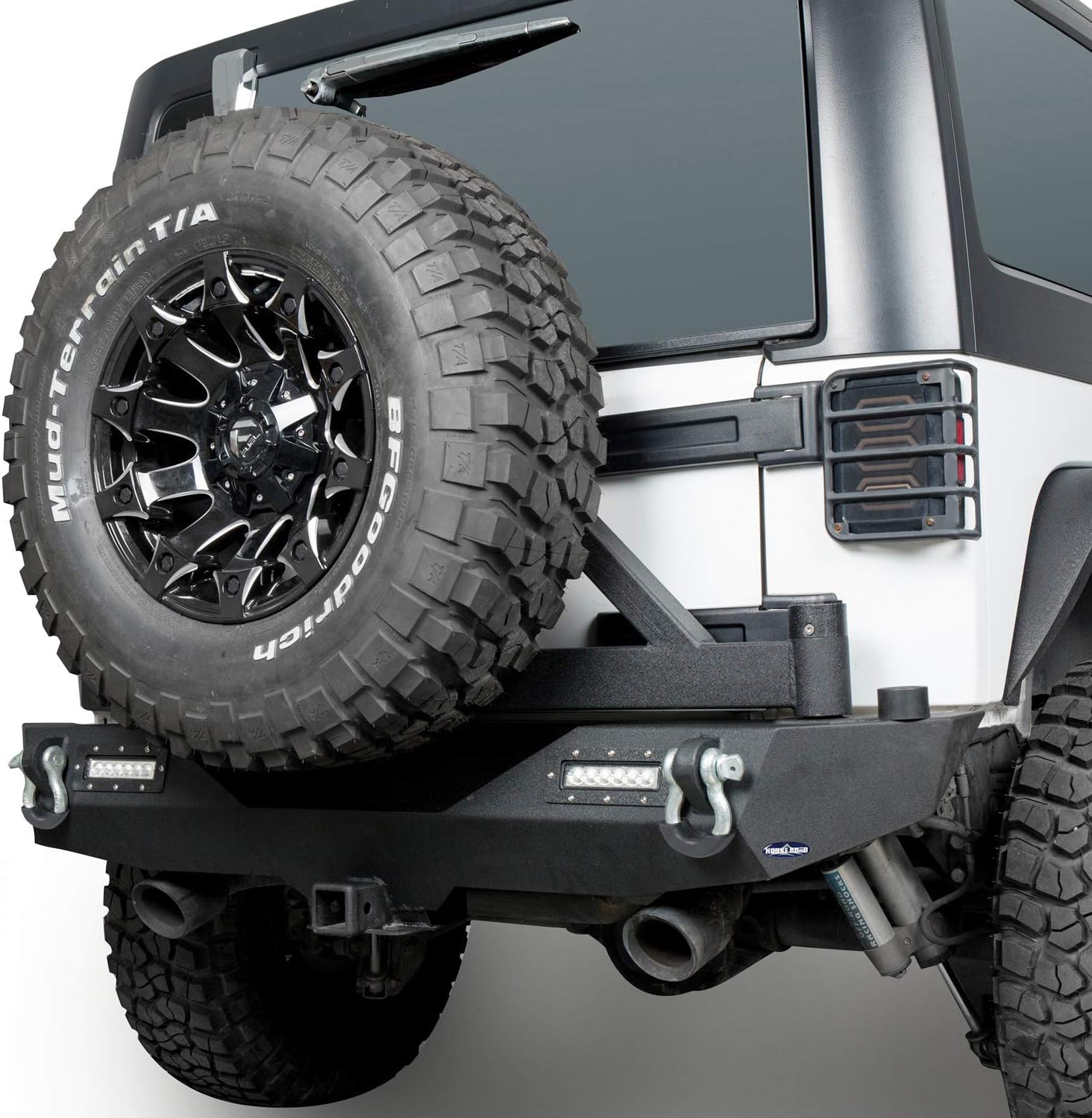 V8 GOD JK Front Bumper + Wrangler Rear Bumper w/Spare Tire Carrier Kit Compatible with Jeep Wrangler JK & Unlimited 2007-2018 - Textured Steel