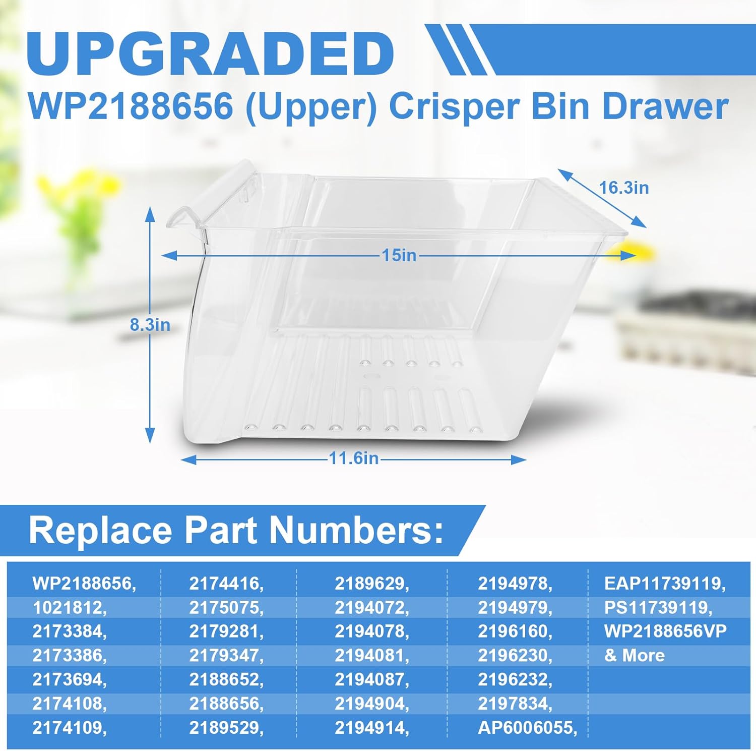 [2 PACK]UPGRADED 2188656 (Upper) Refrigerator Crisper Bin & 2188664 (Lower) Fridge Crisper Drawer Replacement Compatible with Kenmore Whirlpool