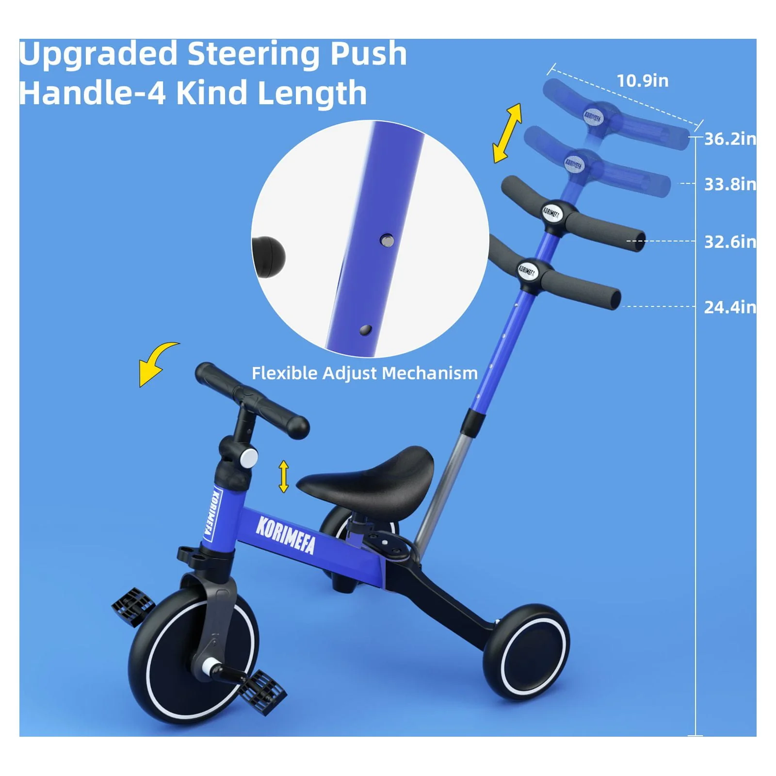 KORIMEFA Toddler Bike with Push Handle,Tricycles for 1 to 3 Years Old, Toddler Tricycle with Push Handle for Boy Girl, Baby Bike Balance Bike