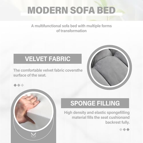 WIIS' IDEA Convertible Sofa Bed,3 in 1 Velvet Sleeper Sofa Pull-Out Bed
