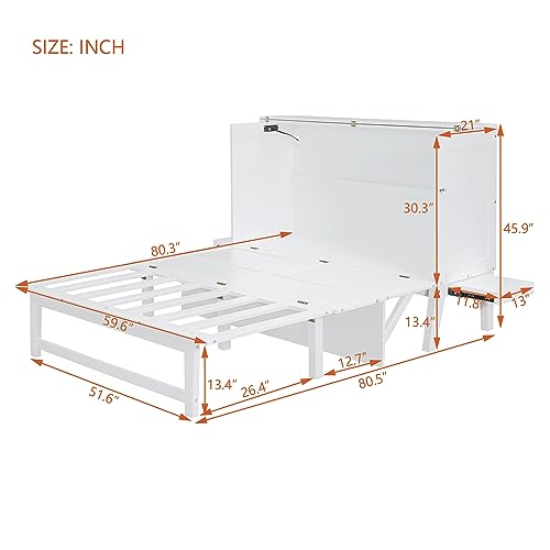 Queen Size Murphy Bed with Bookcase,Foldable Platform Bed Folded into Cabinet