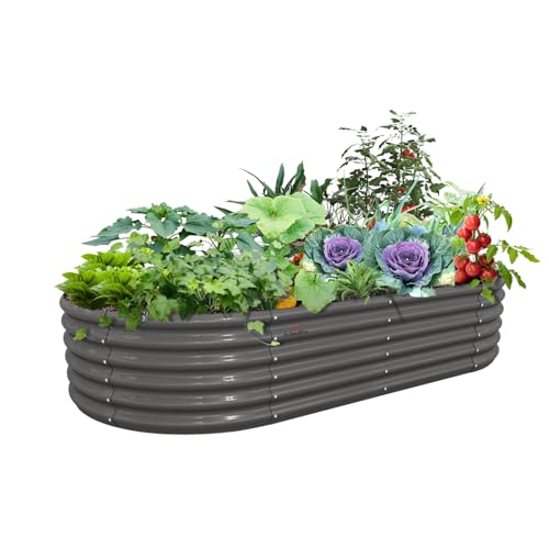 A ANLEOLIFE 8X4X1.5 ft Galvanized Raised Garden Beds Outdoor, Oval Large Metal Planter Box for Planting Vegetables Flowers Herb