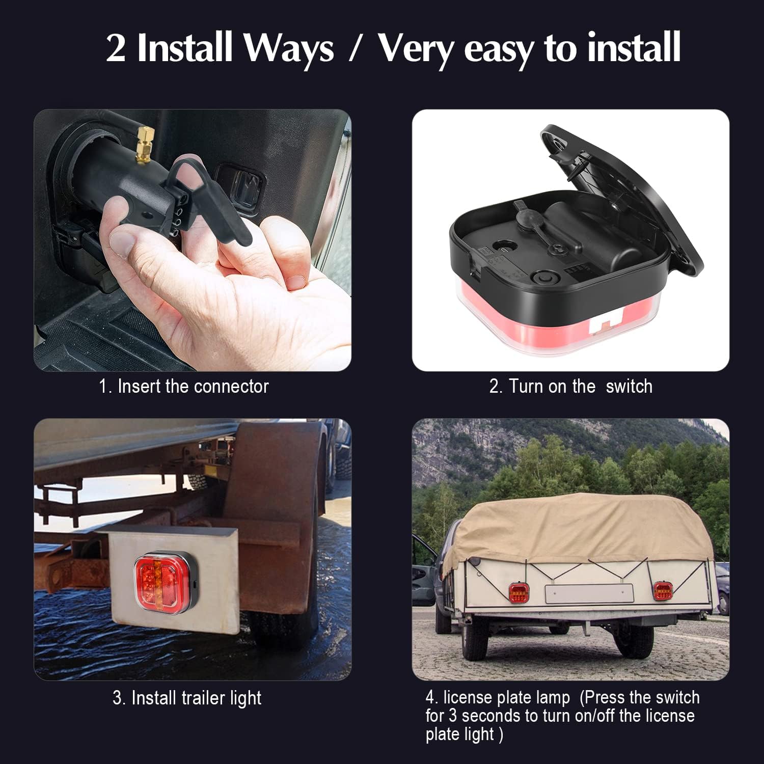 Wireless Trailer Lights for Towing, 2 Pcs Rechargeable LED Magnetic Tail Light Kit for Tow Truck