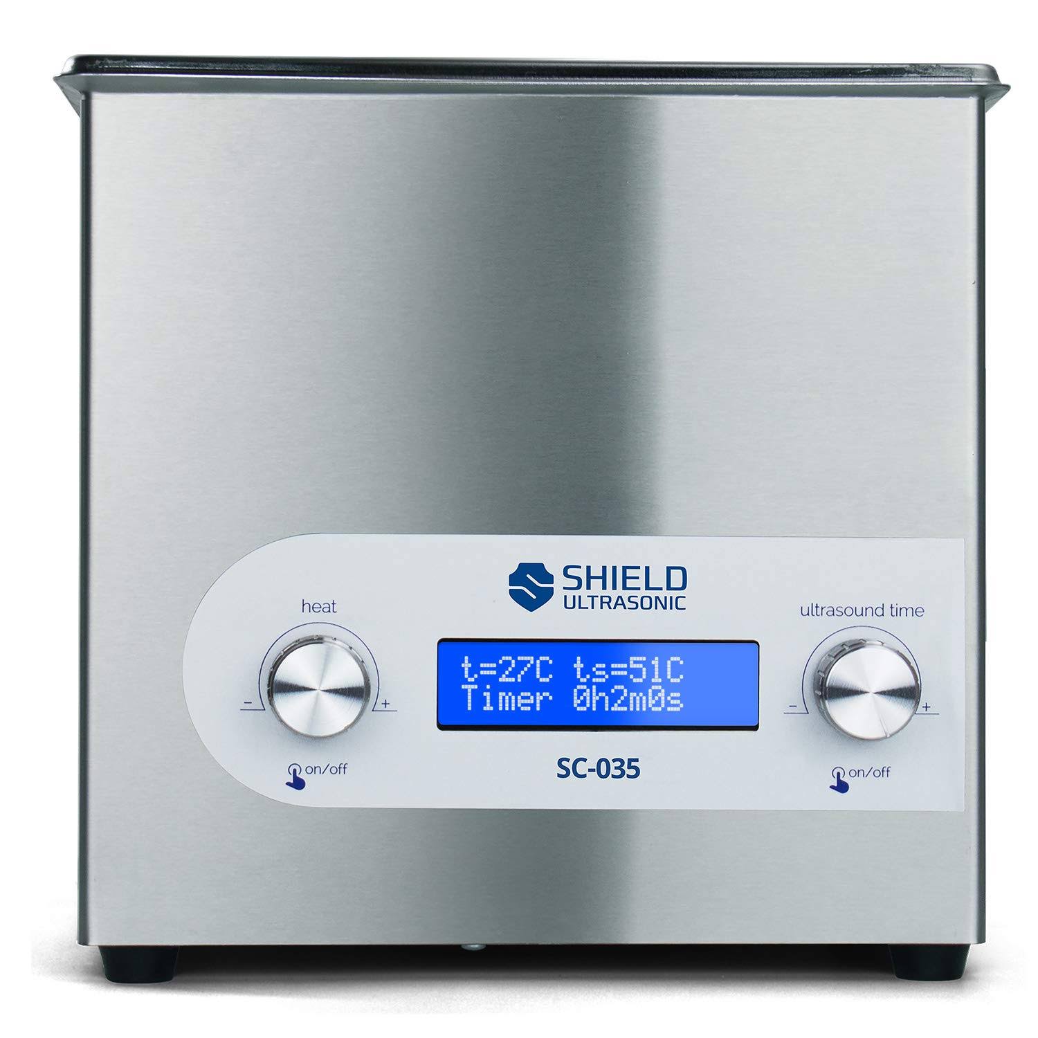 Shield Ultrasonic - Professional Ultrasonic Cleaner and Parts Cleaner, Stainless Steel, Heating, Digital, 25kHz - 0.35gallons/1.