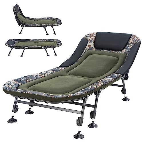 XL Folding Camping Cot with Mattress for Adults, Oversized Camping Bed with Carry Bag, 180° Adjustable Recliner, Portable Outdoor Lounger for Camping