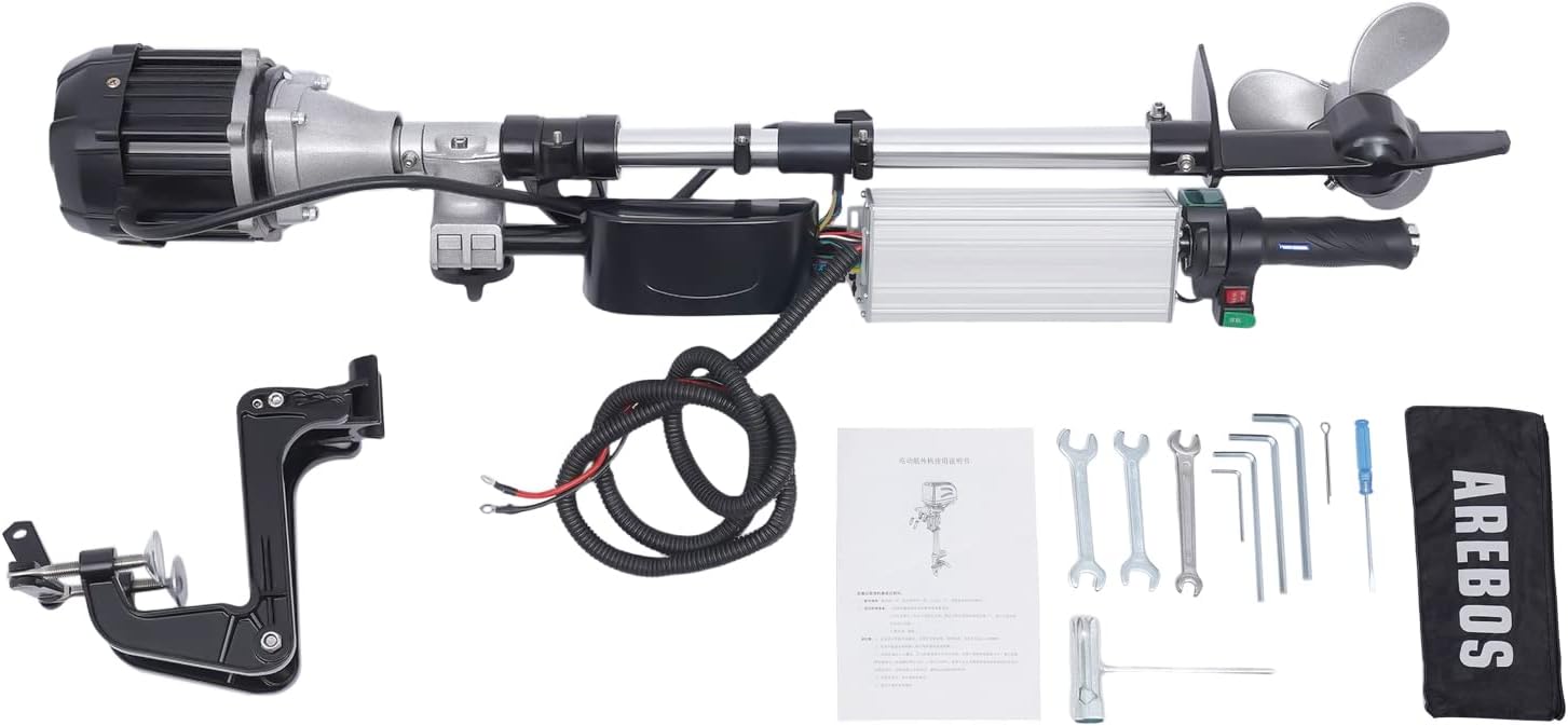 1000W 5HP Electric Outboard Motor Fishing Boat Engine Brushless Trolling Start Marine Trolley Driver Propeller Steering Handle for 6.56-13.12ft Small