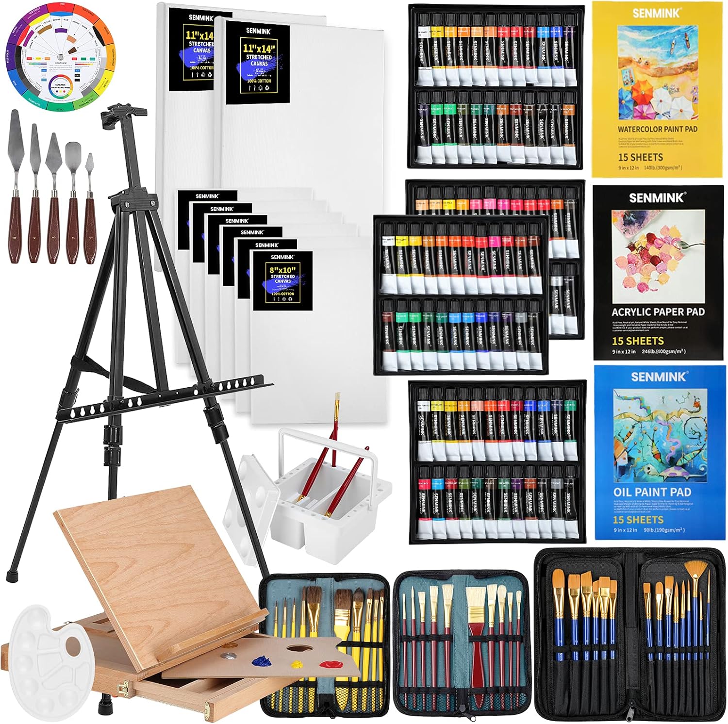 149Pcs Deluxe Artist Painting Set with Aluminum and Beech Wood Easel, 48 Colors Acrylic Paints, 24 Colors Oil Paints, 24 Colors Watercolor Paints