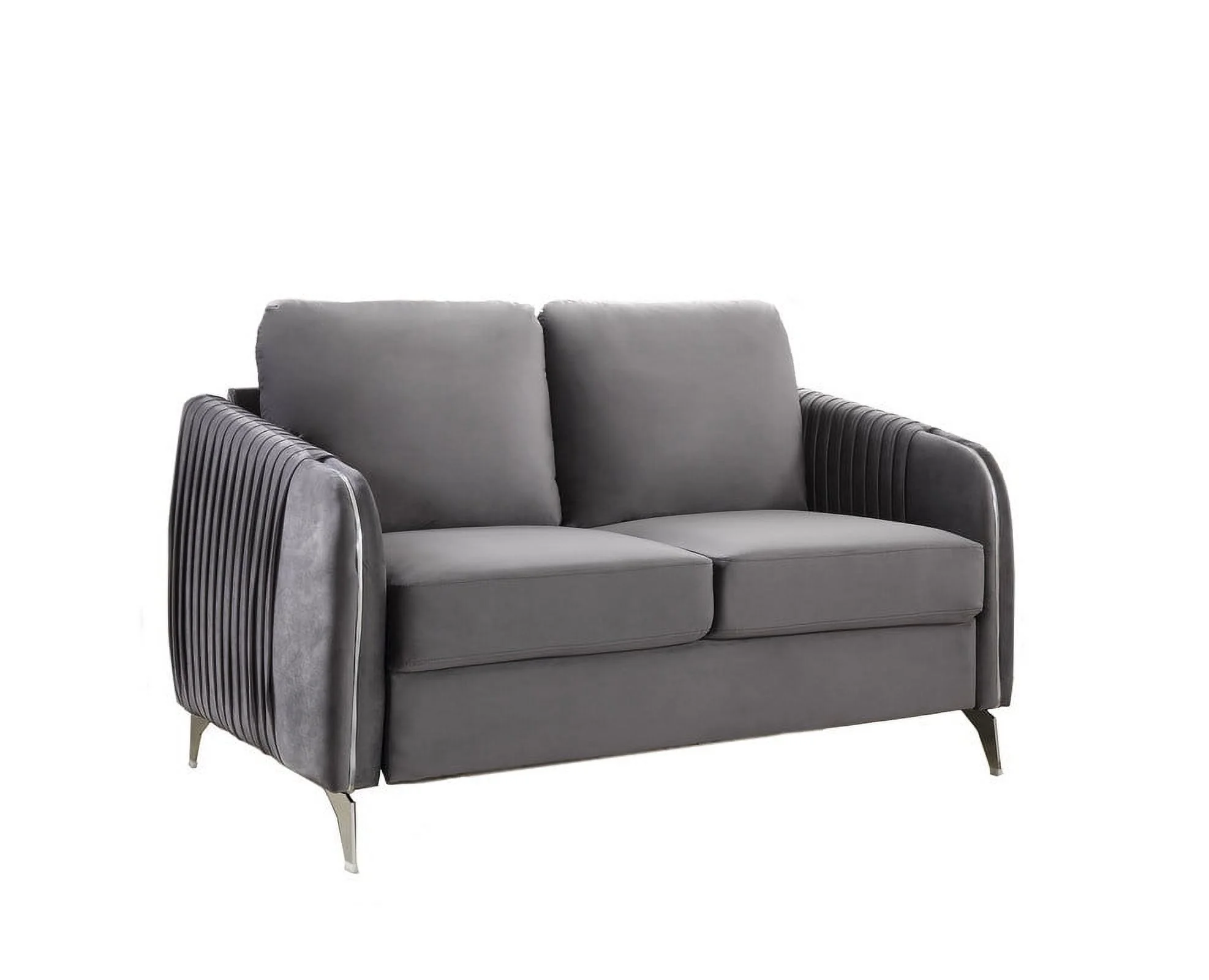 Gray Velvet Living Room Set with Vertical Channel-Quilted Design - Luxurious Modern Style