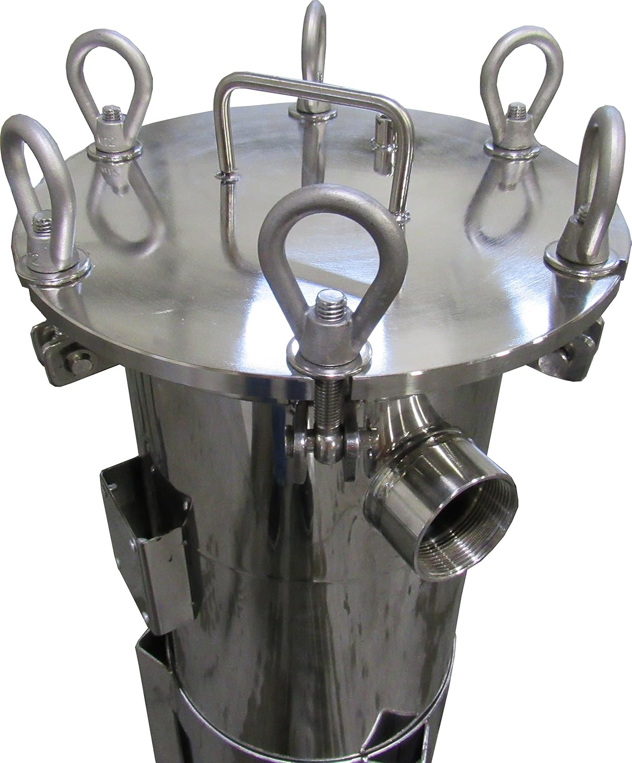 PRM 304 Stainless Steel Bag Filter Housing, 2 Size, 2 Inch NPT Inlet/Outlet, 150 PSI Max, Bolt Plate Top