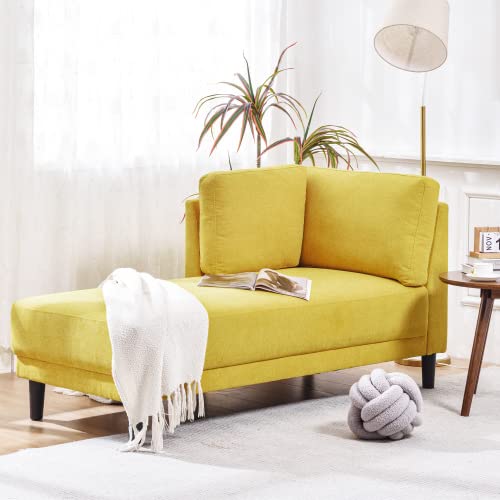 65" Corner Lounge Chair, Mid-Century Modern Fabric Upholstered Indoor Chaise Lounge for Bedroom,Office, Small Living Room & Apartment
