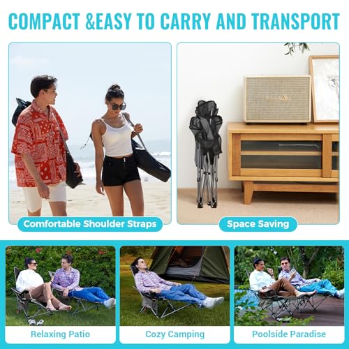 #WEJOY 2-in-1 Reclining Camping Chair with Footrest for Adults Folding Lounge Chair with Adjustable Backrest Lightweight Camping Chairs Heavy Duty