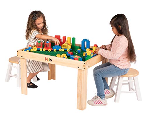 NILO Kids Play Table Set with 2 Compatible Lego Duplo Detachable Two-Sided Baseplates/Boards/Mats (N34 Activity Table without Holes
