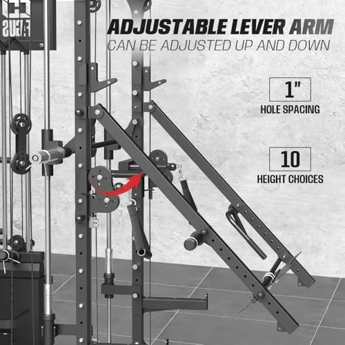Commercial SmithMachine with Smith Bar, Home Gym Station with Dual Weight Stacks, 4000LBS Power Cage Squat Rack with Lever Arm, Leg Press
