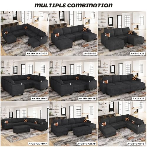 Belffin Modular Sectional Sofa Couch with Storage U Shape Convertible Corner Couches for Living Room Dark Grey Couch