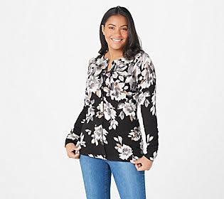 Isaac Mizrahi Live! Special Edition FloralPrint Cardigan, Size X-Large, Black