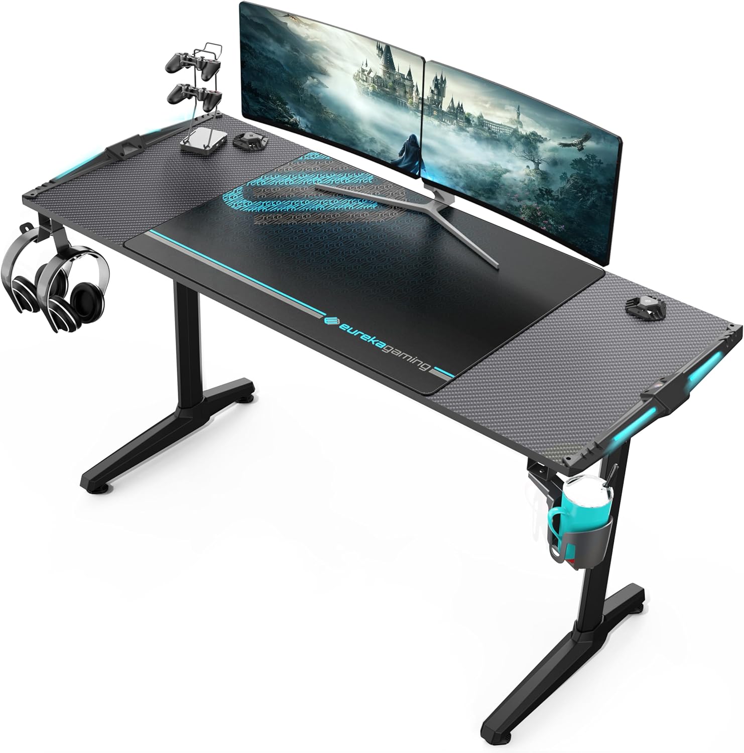 EUREKA ERGONOMIC RGB Gaming Desks, 55 Inch Computer Desk PC Studio Gamer Table Home Office Workstation, w Free Mouse Pad