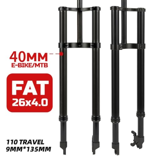 26''4.0 Tire Double Shoulder Bikes Suspension Forks 1-1/8'' Inverted Fork QR 9 * 135mm 110mm Travel Disc Brake Front Fork for Snow E-Bikes