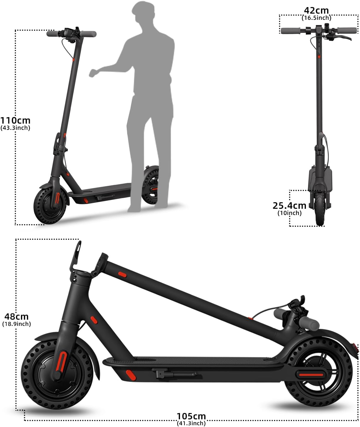 J3 Electric Scooter - Max 19-34 Miles Range, 8.5''/10'' Tires, 350-500W Motor, Max 20/28 MPH Speed，Portable Folding Commuting Scooter for Adults