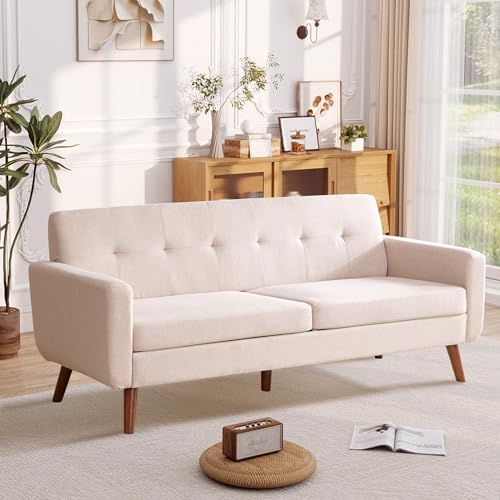 Tbfit L Shaped Couch Sofa, 80" W Mid-Century Modern Sectional Couches, 3 Seater Sofas with Wide Chaise Lounge & Two Pillows