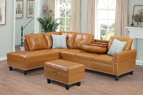 Devion Furniture Regis 4-in-1 Convertible L Shaped Couch with Pull Out Bed and Storage, Sectional Sleeper Sofa with Reversible Chaise for Living Room