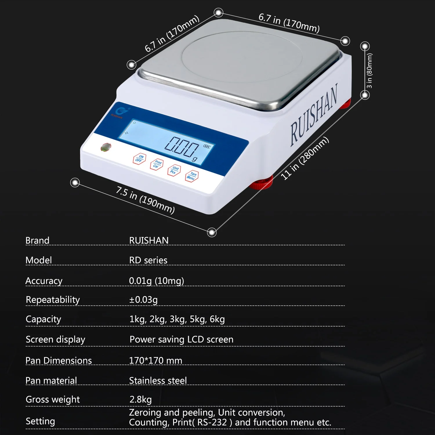 RUISHAN 6kg Digital Precision Analytical Balance Scale .01g High Precision Electronic Balance Jewelry Scale Scientific Scale Laboratory Scale Balance