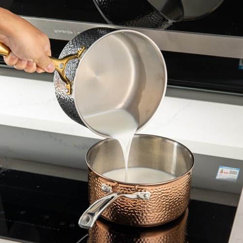 Luxury Hammered Stainless Steel Cookware set, 5 Piece Heavy Duty Pots and Pans set, Non Toxic, PTFE & PFOA Free, Oven & Dishwasher Safe