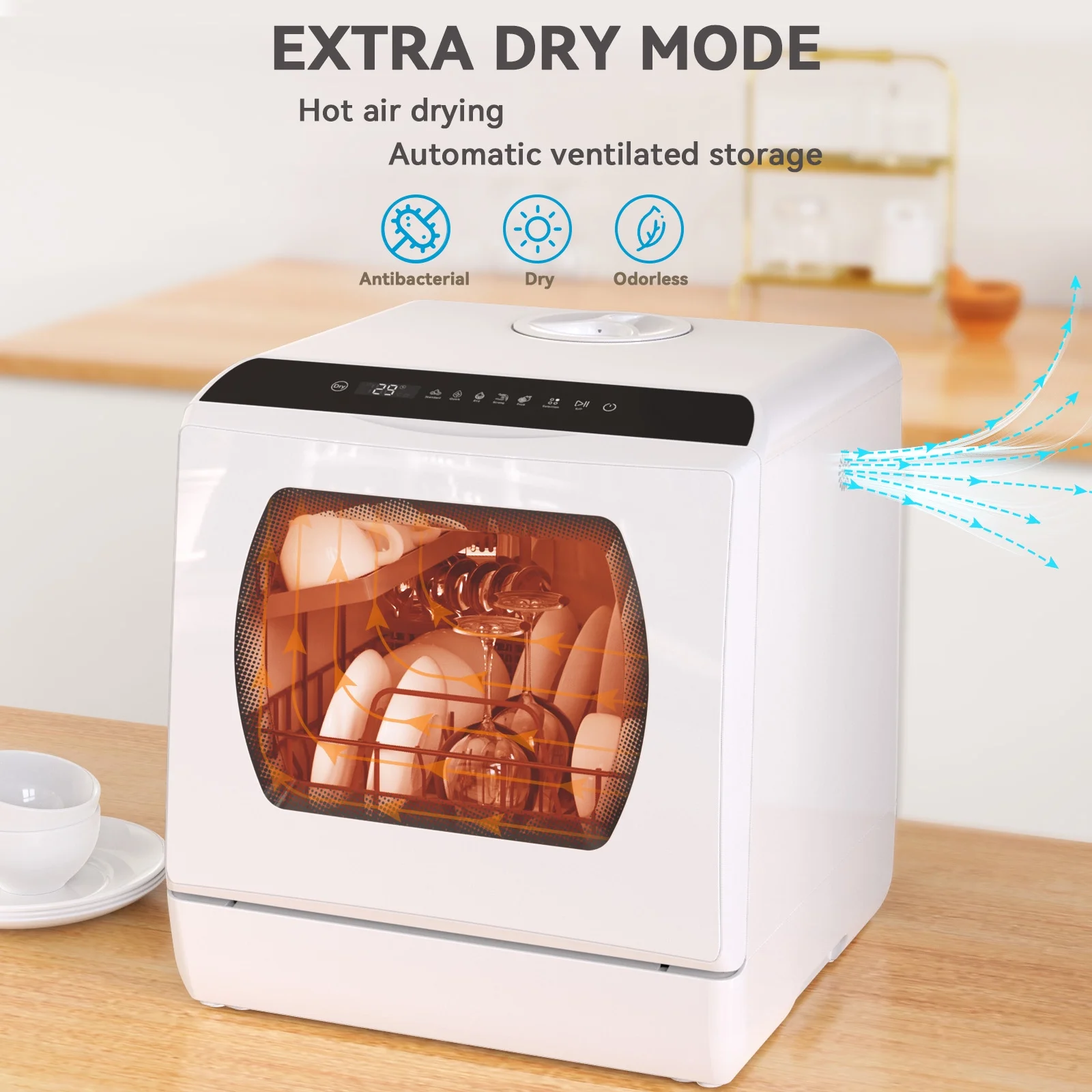 Hermitlux Portable Countertop Dishwasher, 5 Washing Programs, 5L Built-in Water Tank and Air-Dry Function, HMX-DW03