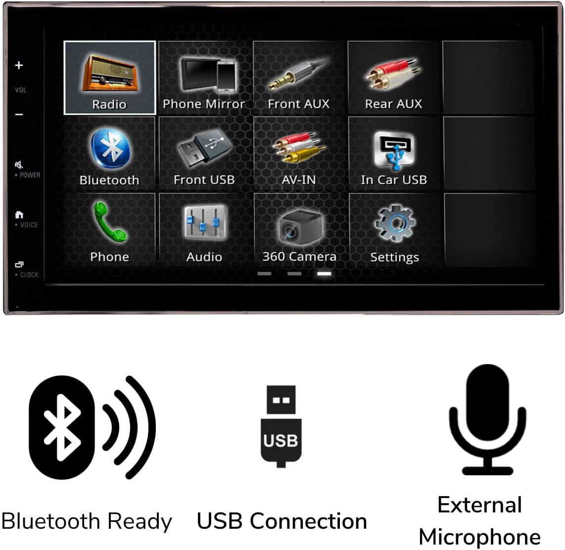6.8” Double Din Complete Radio Kit Package for Jeep Wrangler JK 2007-2018 with Touchscreen Radio, CarPlay, Android Auto, Bluetooth, with Dash Kit