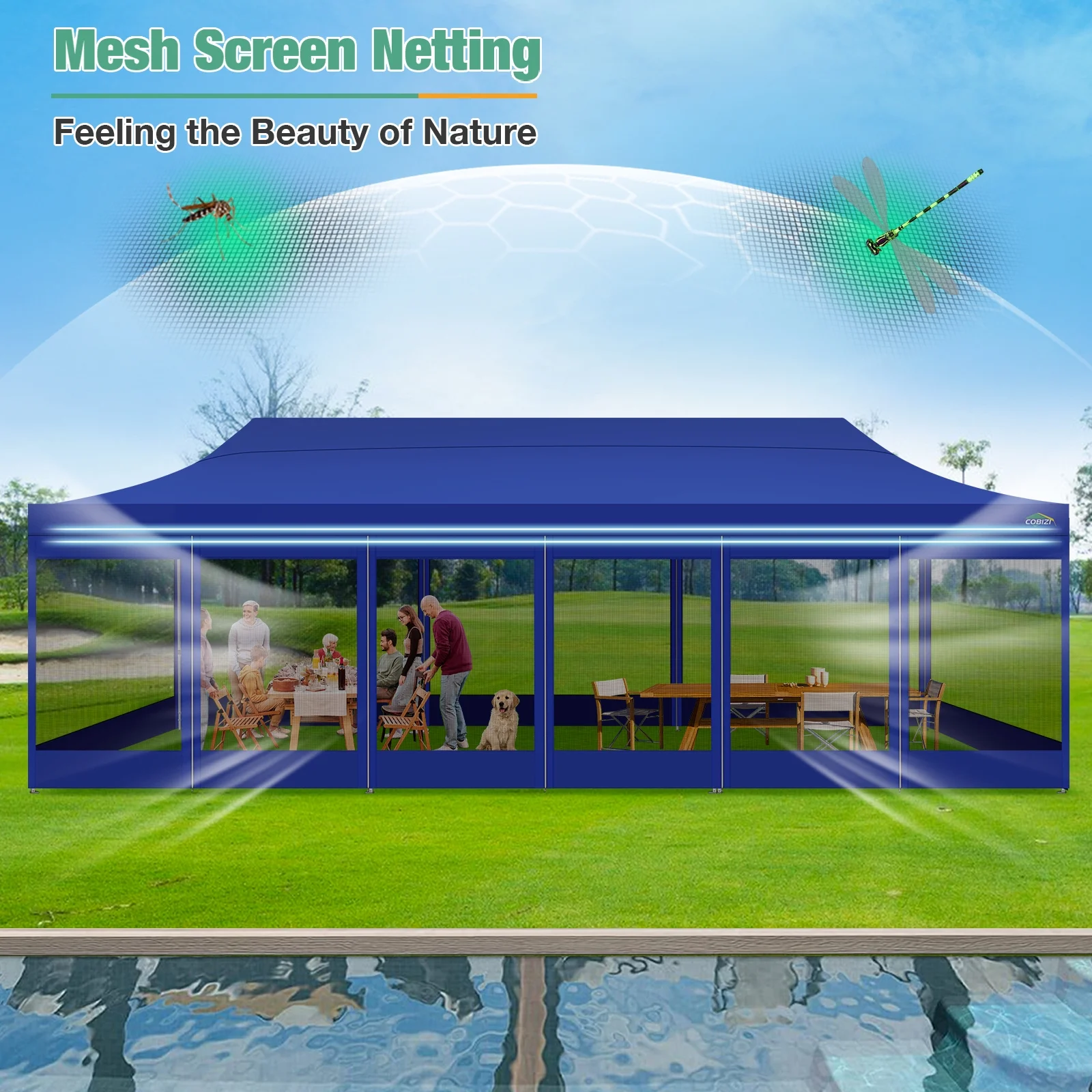 COBIZI 10x30 Canopy Heavy Duty Tent,Pop Up Canopy Gazebo with Netting Screened,Waterproof&Sunproof Ez up Canopy with Sidewalls