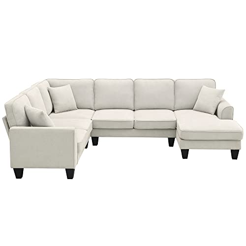 Sectional Couch-108 Modern U Shape Sectional Sofa, 7 Seat Modular Sectional Sofa with 3 Pillows, for Living Room, Apartment, Office