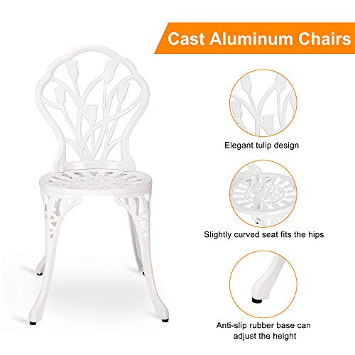 HOMEFUN Bistro Table and Chairs Set of 2 Outdoor 3 Piece Patio Set, Rose Pattern Cast Aluminum Bistro for Garden Balcony