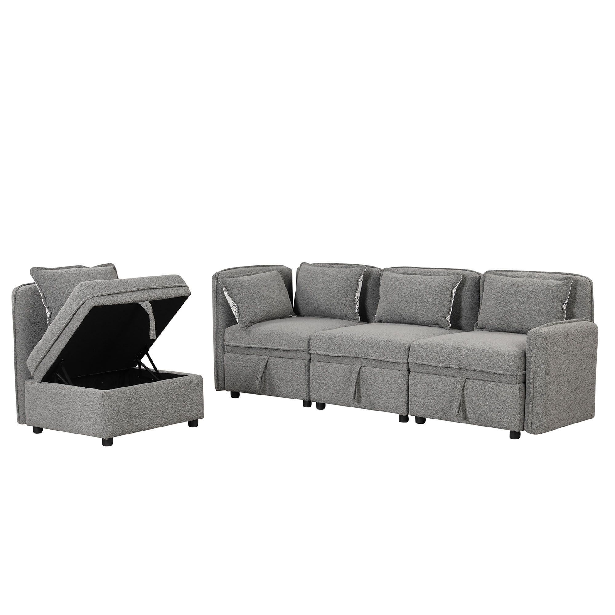 122.8" Convertible Modular Minimalist Sofa Free Combination 4 Seater Sofa Chenille Fabric Sectional sofa with 5 Pillows for Living Room, Office