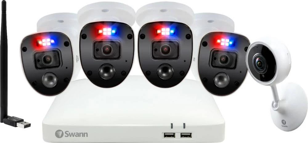 Swann - Enforcer 8-Channel, 4-Camera Indoor/Outdoor Wired 1080p 1TB DVR Surveillance System with WiFi Tracking Camera/Antenna -