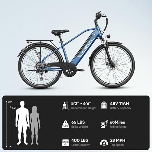 Jasion Roamer Electric Bike for Adults 1200W Peak Motor 528WH Removable Battery,up to 60miles 28MPH City Cruiser Ebike,26'' Commuter E Bike