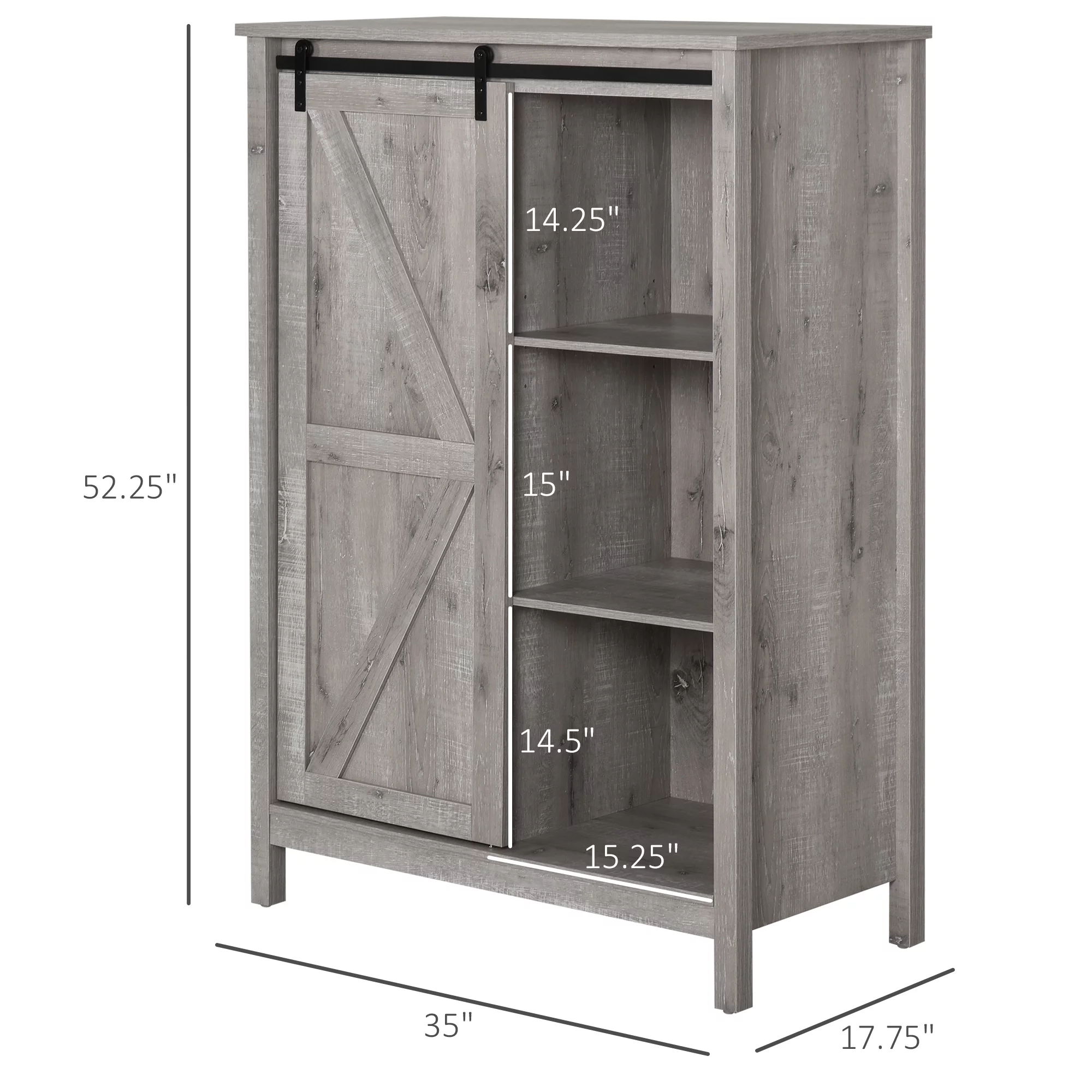 HOMCOM Farmhouse Accent Cabinet, Kitchen Cupboard Storage Cabinet with Barn Door and Adjustable Shelf, Grey Oak