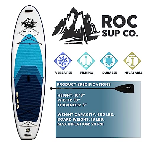Roc Inflatable Stand Up Paddle Boards with Premium SUP Paddle Board Accessories, Wide Stable Design, Non-Slip Comfort Deck for Youth & Adults