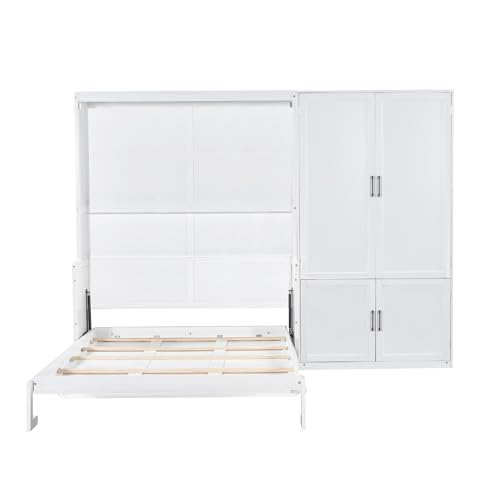 Queen Size Murphy Bed Wall Bed with Desk and Closet,Drawers and Shelves,for Small Spaces Studio Study Office Guest Room Use (Gray#Desk, Queen)