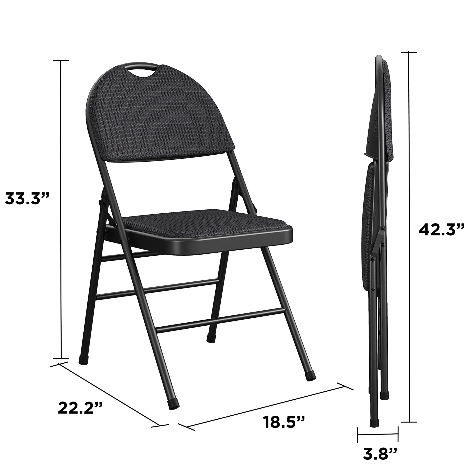 COSCO Commercial XL Comfort Fabric Padded Metal Folding Chair, Triple Braced, Black, 4-Pack