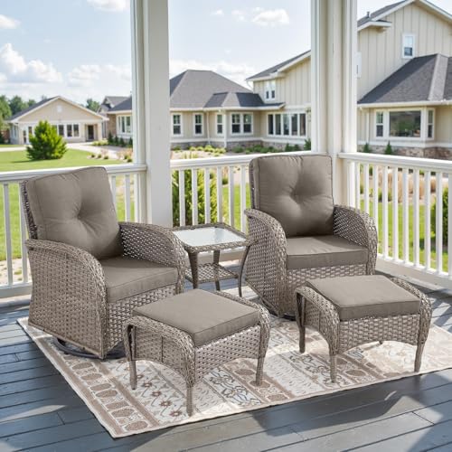 Patio Wicker Chairs Swivel Rocker - Outdoor Swivel Rocking Chairs Set of 2 with Rattan Side Table