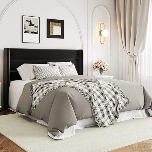 Allewie Full Size Lift Up Storage Bed, Modern Wingback Headboard, Hydraulic Support, No Box Spring Needed, Light Beige