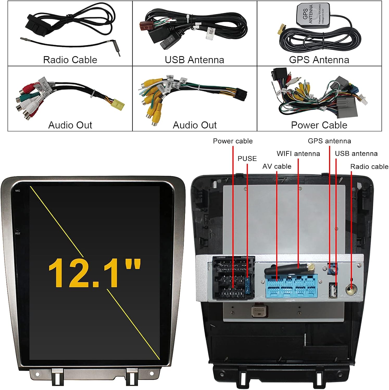 Car Entertainment Multimedia Radio 12.1 Inch Android Car Navigation Stereo for Ford Mustang 2010-2014 Touch Panel