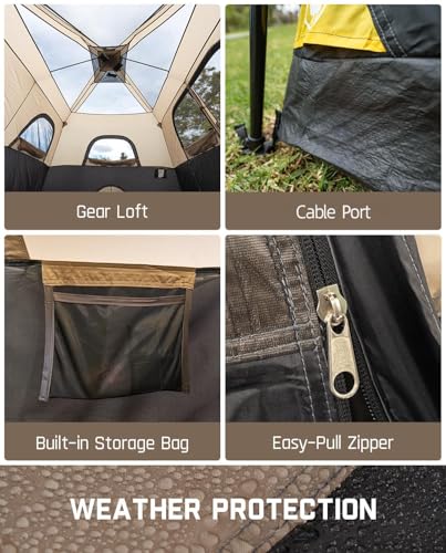 FanttikOutdoor Camping Tent 4/6/8/10 Person Instant Cabin Tent Setup in 60 Seconds with Rainfly & Windproof Portable with Carry Bag for Family