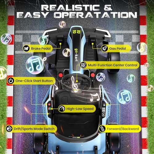 Hikole Go Kart Electric Drift Kart Car, 24V Crazy Go Cart for Kids with Adjustable Seat, 3 Speed Mode, Fast 300W Motor, 8.5 MPH