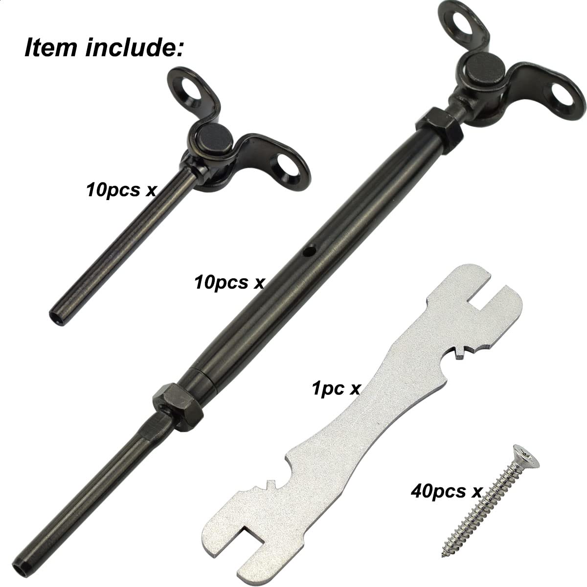 Toukioo Black Cable Railing Hardware Kit, for 1/8 Stainless Steel Cable Railing System for Wood Posts, Swage Toggle Turnbuckle 10 Pairs